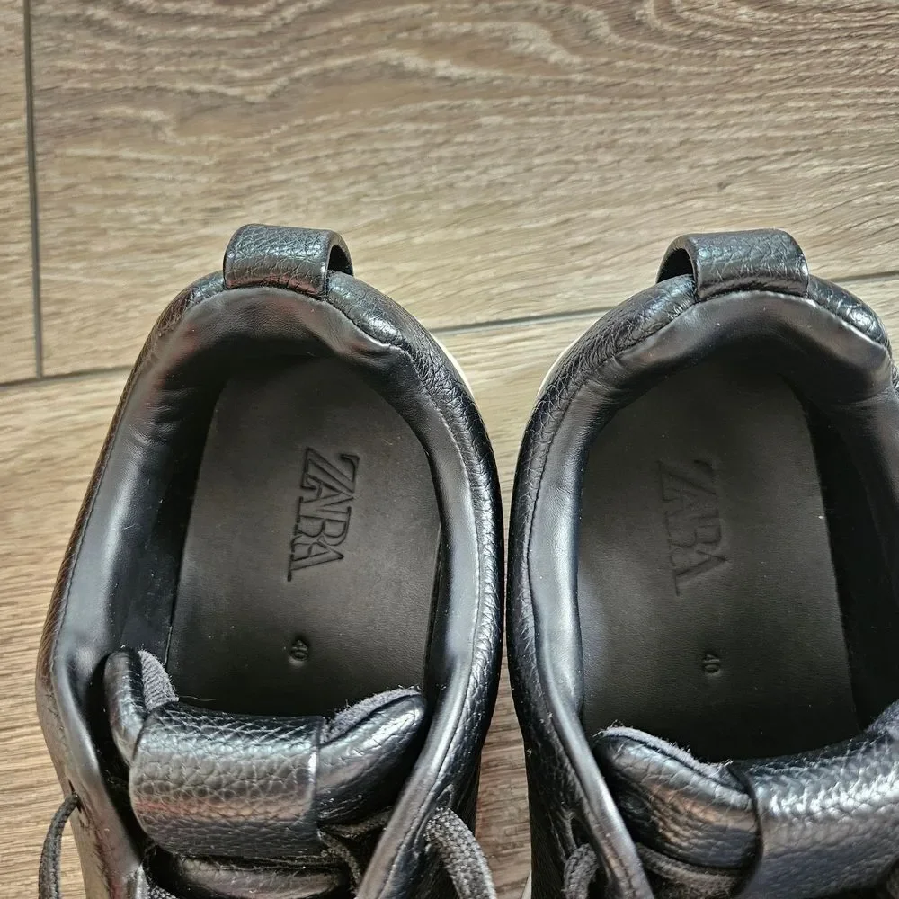 Zara Black Leather Euro Sneakers